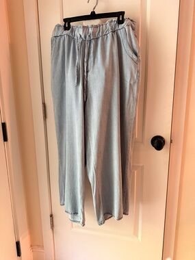Velvet Heart Light Blue Denim Paperbag Wide Leg Ankle Length Pants - 1x